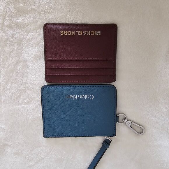 LOT: Calvin Klein & Michael Kors Card Holder Wallet Set Blue & Burgundy Leather - Picture 2 of 5